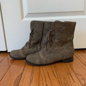 Brown Studded Combat Boots